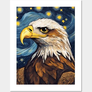 Adorable Eagle Animal Painting in a Van Gogh Starry Night Art Style Posters and Art